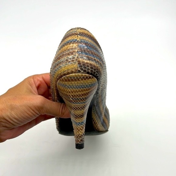 Stuart Weitzman - Vintage Leather Brown & Blue Snakeskin Leather Heels Size 8.5 - Picture 12 of 16